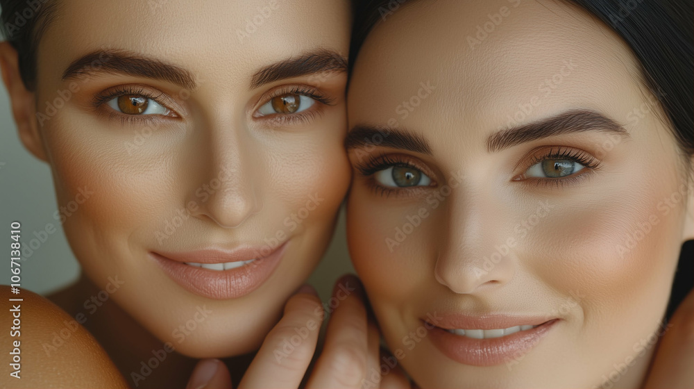 Women portrait with friends showing beauty and joy in warm light Women portrait with friends showing beauty and joy in warm light