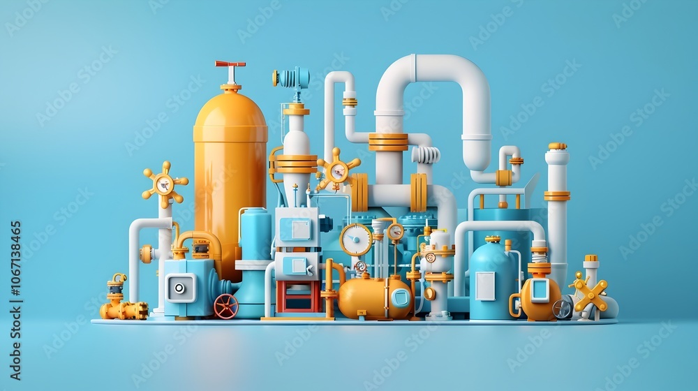 Fototapeta premium Detailed and Vibrant Industrial Scene of a Renewable Energy Powered Hydrogen Production Plant with Advanced Equipment Machinery and Automation Technology for Sustainable Energy and Processing