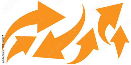 orange arrow vector sign illustration. Set of long  curve arrow icon vector . Orange curve arrow icon set. long arrow icon set. curve arrow vector illustration.