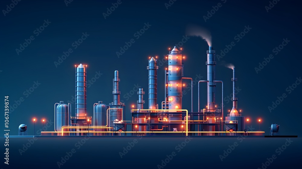 Obraz premium Detailed and Colorful of a Hydrogen Facility Powered by Clean Energy in a Modern Industrial Environment The Image Depicts a Complex Futuristic Plant with Various Machinery Pipelines and Towers