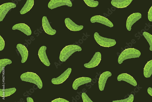 Pickle or green cucumber seamless pattern isolated on dark background