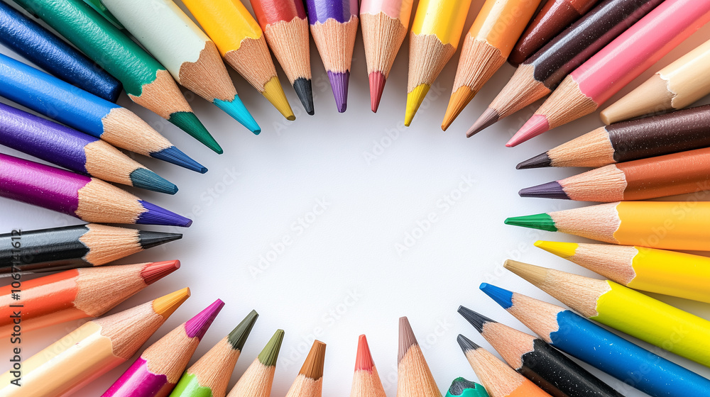 A ring of colored pencils with white copy space A ring of colored pencils with white copy space