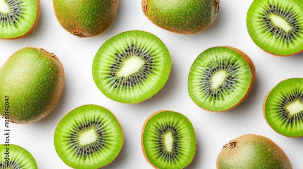 Fototapeta premium Fresh Juicy Kiwis Sliced Whole Fruit Pattern