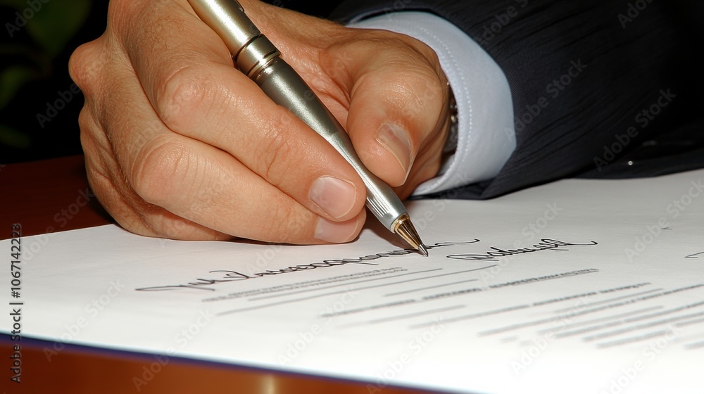 Hand Signing Document in an Office Setting Hand Signing Document in an Office Setting