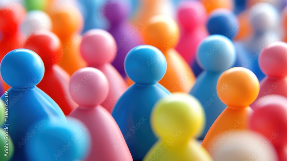 Obraz premium Colorful figurines representing diversity and unity on a blurred background.