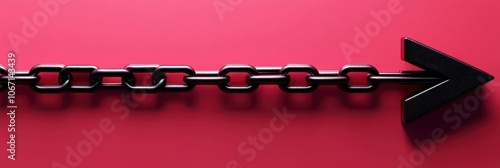 Black chain link connected to an arrow on a vibrant red background. photo