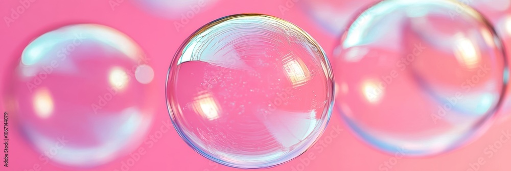 Colorful soap bubbles on a soft pink background, capturing light and reflections. Colorful soap bubbles on a soft pink background, capturing light and reflections.