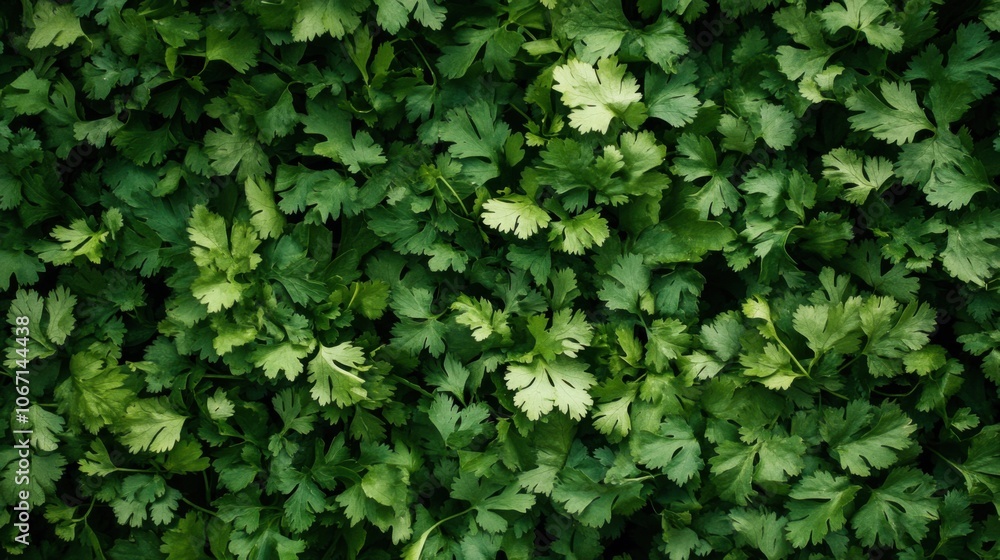 A surface densely covered with fresh cilantro leaves, filling every inch of the frame with their bright green, aromatic tones and delicate textures. A surface densely covered with fresh cilantro leaves, filling every inch of the frame with their bright green, aromatic tones and delicate textures.