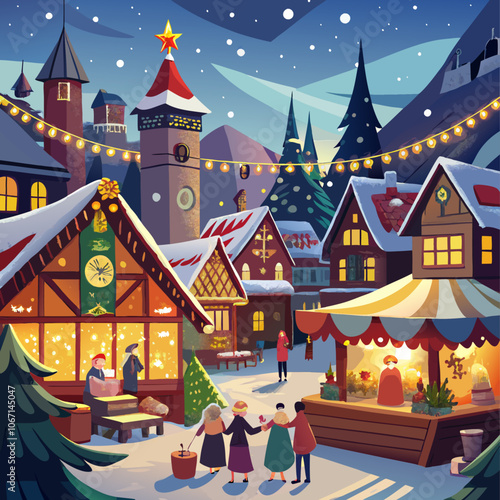 Christmas market in a snowy town