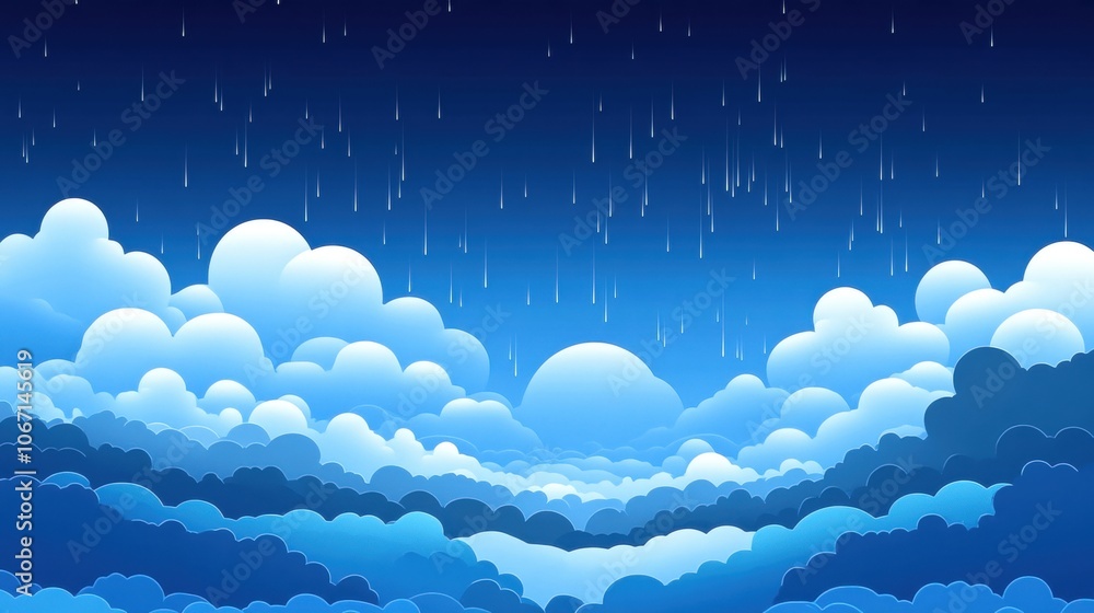 Blue sky with clouds and rain, creating a serene and tranquil atmosphere. Blue sky with clouds and rain, creating a serene and tranquil atmosphere.