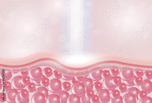 Laser light penetrating skin cells to SMAS. 3D rendering.