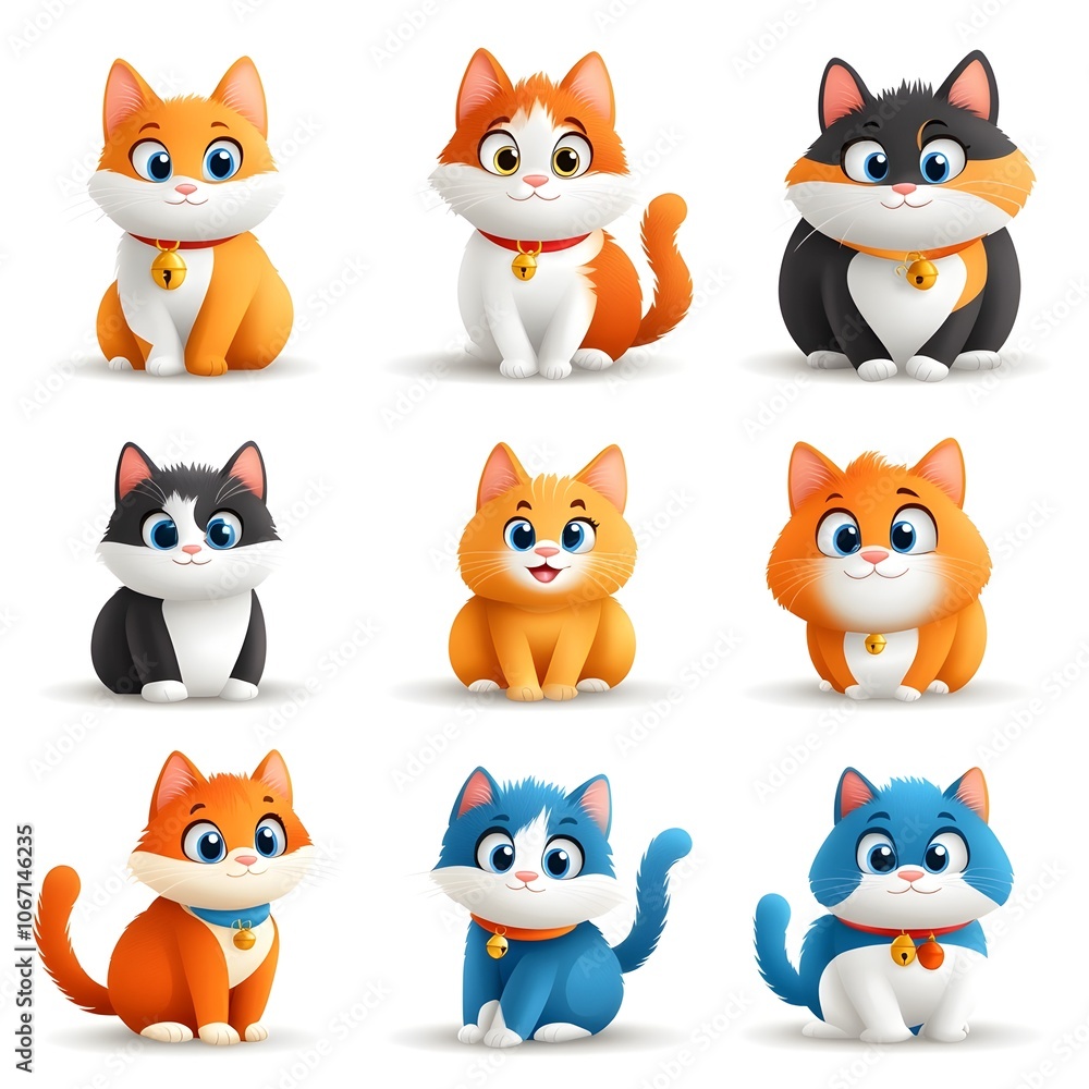 Collection of Colorful Cartoon Cats in Various Playful Poses and Wearing Accessorires Cute Funny Feline Characters for Design Decor Stickers or Emojis Collection of Colorful Cartoon Cats in Various Playful Poses and Wearing Accessorires Cute Funny Feline Characters for Design Decor Stickers or Emojis