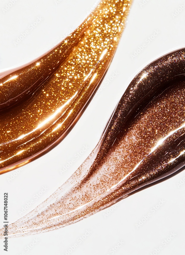 Shimmering Gold and Bronze Glitter Gloss: A Close-Up Beauty Shot Shimmering Gold and Bronze Glitter Gloss: A Close-Up Beauty Shot