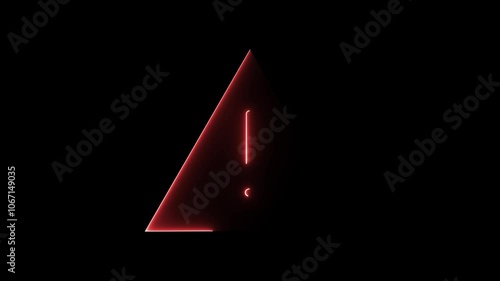 glowing neon warning attention animation icon alert risk stop danger signal problem road warning sign animated with black background.