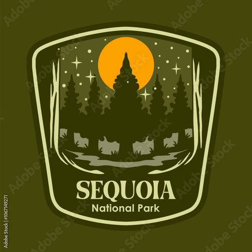 SEQUOIA AT THE NIGHT NATIONAL PARK BADGE LOGO DESIGN VECTOR ILLUSTRATION