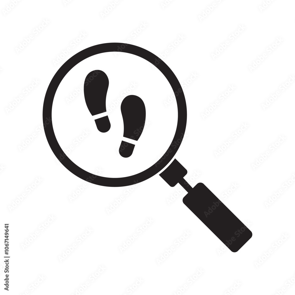 vector flat icon of magnifying glass with footprints vector flat icon of magnifying glass with footprints