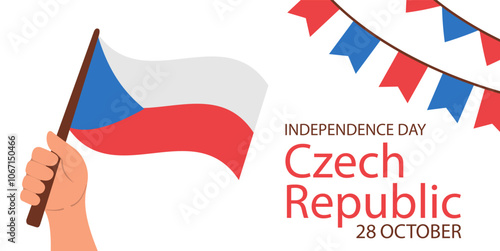 Czech Republic Independence day.National Day.Hand holding Czech Republic flag. Vector illustration.Isolated on white background.