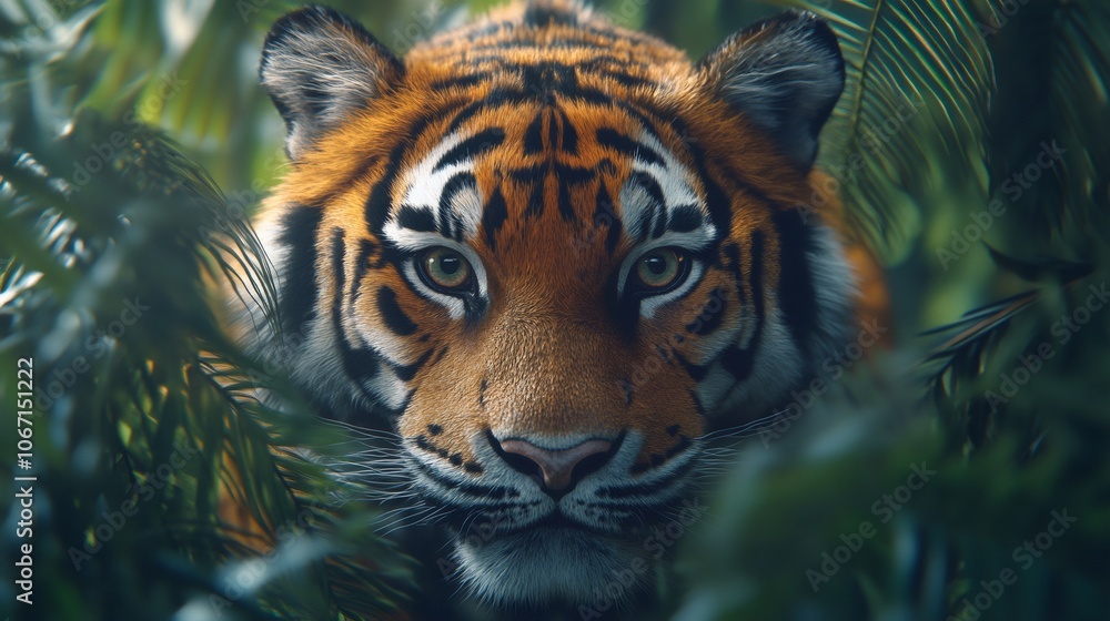 a stunning tiger in its natural habitat, showcasing intricate fur patterns and intense gaze, representing endangered species beauty and fragility a stunning tiger in its natural habitat, showcasing intricate fur patterns and intense gaze, representing endangered species beauty and fragility
