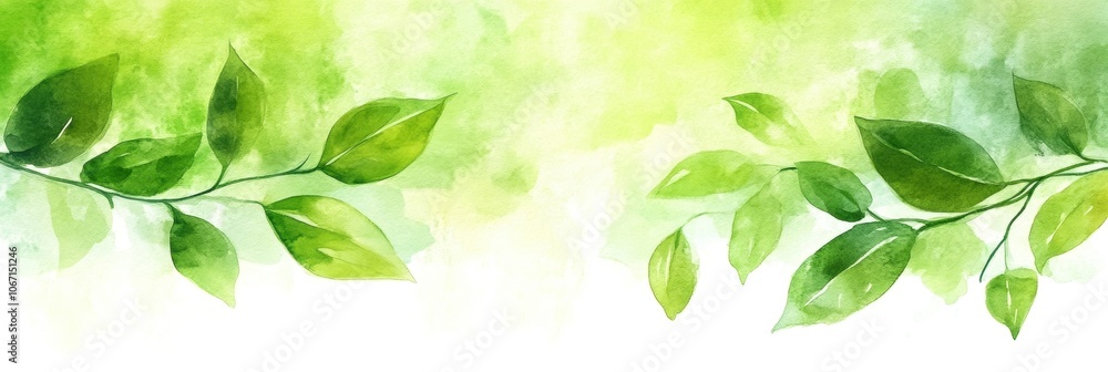 Beautiful green leaves on a dynamic watercolor background. Beautiful green leaves on a dynamic watercolor background.