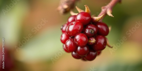 Close-up shot of a single wild berry bursting with juicy pulp and seeds, against a soft focus background, natural food, botanicals, superfood