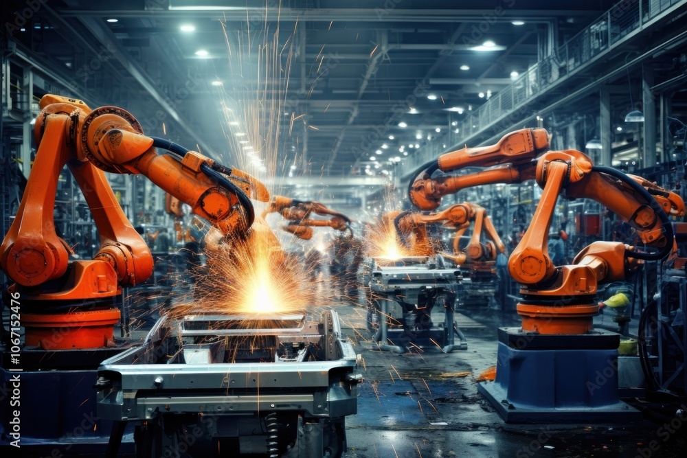 Factory robot manufacturing machine. Factory robot manufacturing machine.