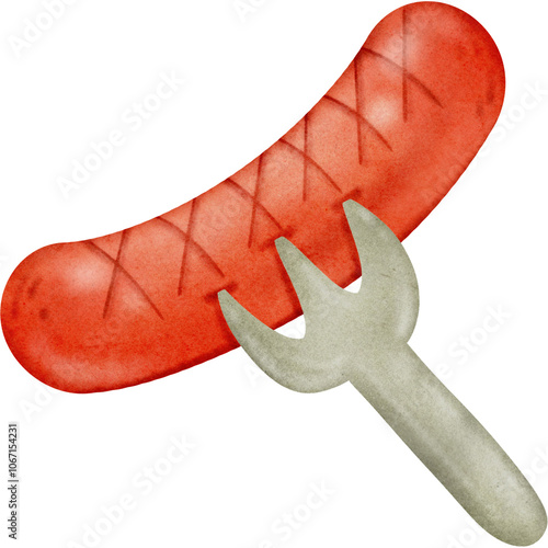 Foto Sausage on fork cute illustration