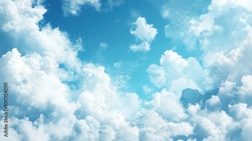 Beautiful cumulus clouds in a bright blue sky.