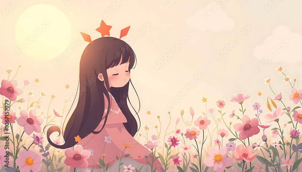 girl in a field of flowers girl in a field of flowers