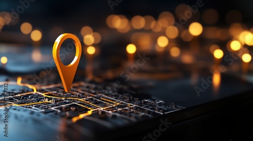 Wallpaper Mural An illuminated map with a prominent location pin highlighting a specific area, creating a modern navigation concept. Torontodigital.ca