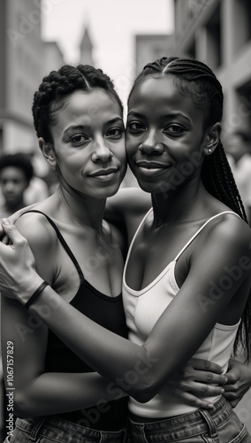 A powerful black-and-white image of united humanity showcasing resistance against racism while fostering friendship and mutual respect photo