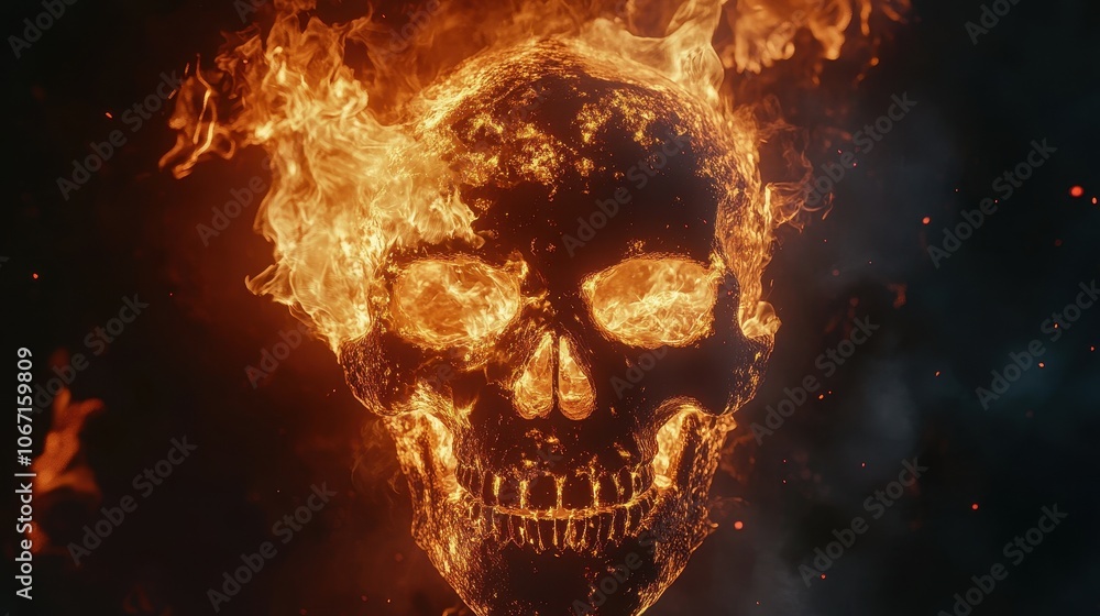 Burning skull against a pure black background. Burning skull against a pure black background.