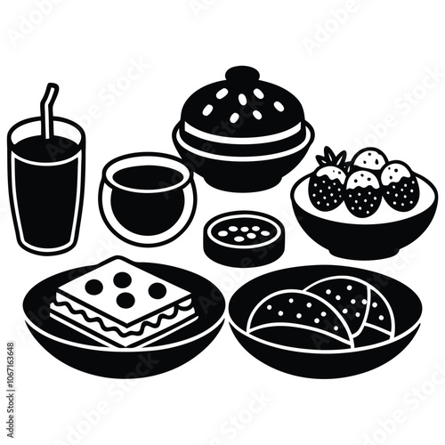 Silhouette lunch food vector art collection on white background for healthy food project