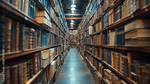 High shelves packed with inventory, systematic storage and management