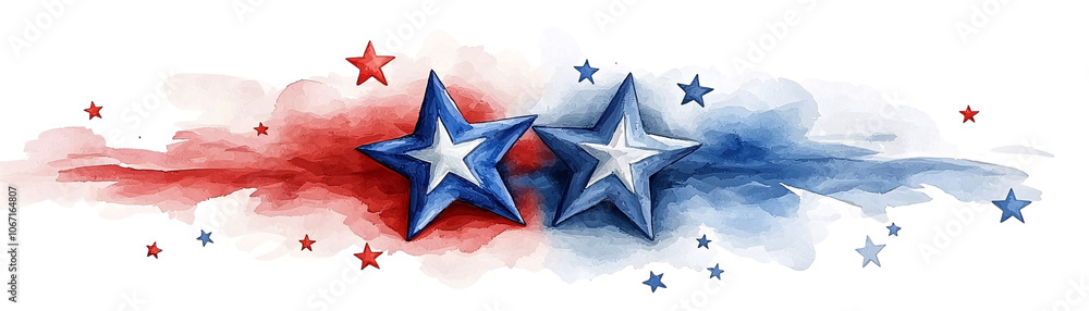Obraz premium Patriotic Stars Watercolor Banner 4th of July Independence Day (Transparent Background)