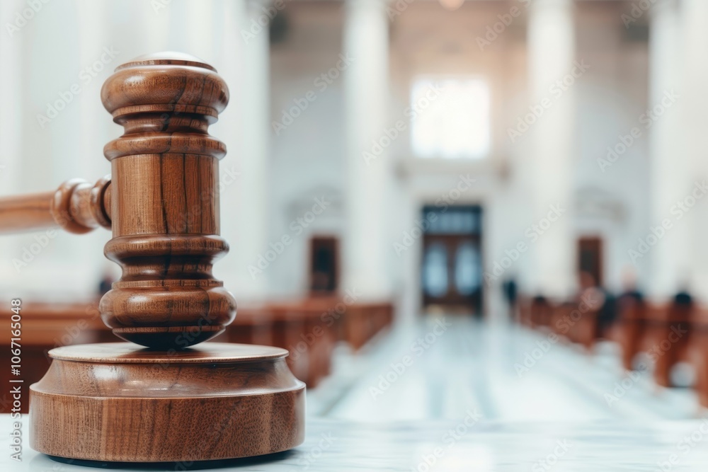 Judge's gavel close-up in an elegant marble courtroom with blurred background Judge's gavel close-up in an elegant marble courtroom with blurred background