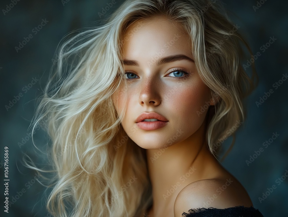 A woman with long blonde hair and blue eyes A woman with long blonde hair and blue eyes
