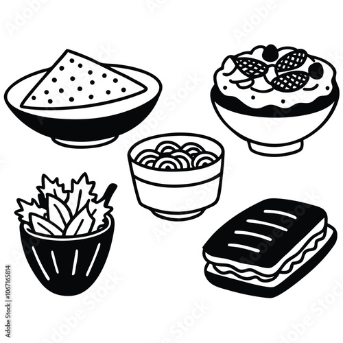 Silhouette lunch food vector art collection on white background for healthy food project