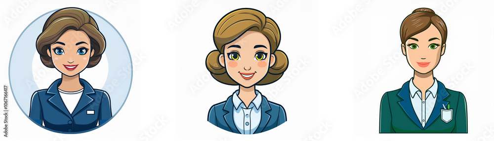 Three cartoon women with short brown hair and professional attire. Three cartoon women with short brown hair and professional attire.