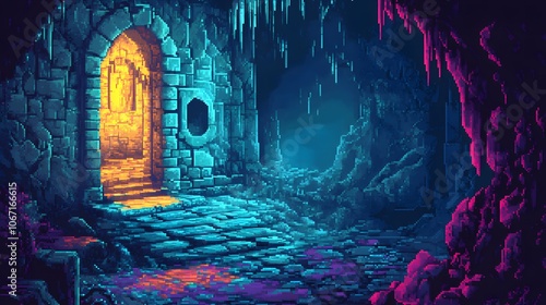 Pixel art dungeon background for 8 bit games.