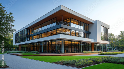 Modern hospital building with large windows, clean and welcoming exterior