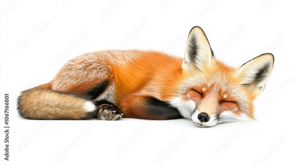 A serene, sleeping fox with a vibrant orange coat resting peacefully on a white background, showcasing its beauty and tranquility. A serene, sleeping fox with a vibrant orange coat resting peacefully on a white background, showcasing its beauty and tranquility.