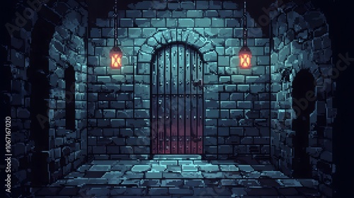 Pixel art dungeon background for 8 bit games.