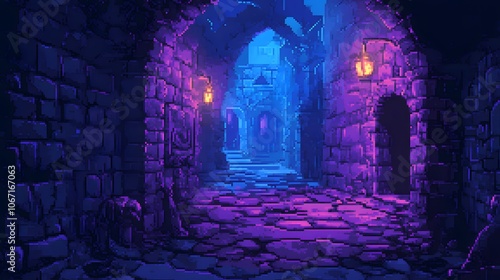 Pixel art dungeon background for 8 bit games.