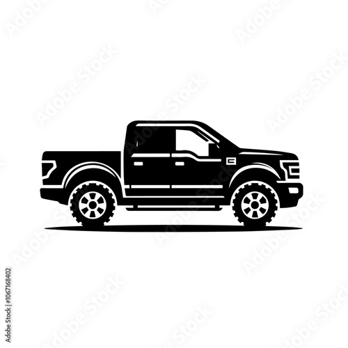 Pickup Truck Vector Icon - Bold Outline Silhouette of a Modern Pickup for Design and Branding