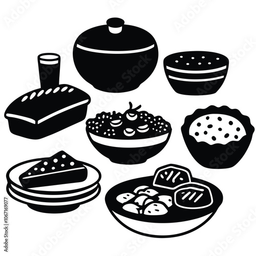 Silhouette lunch food vector art collection on white background for healthy food project