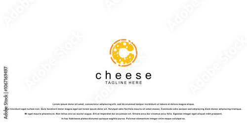 Creative cheese logo design with letter premium vector