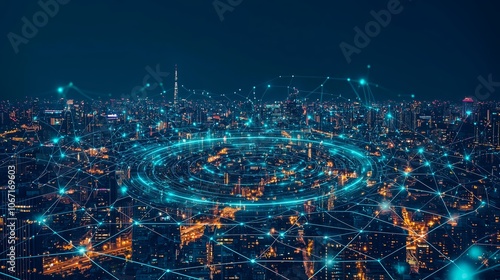 Wallpaper Mural Digital circular waves in urban data flow visualization Torontodigital.ca