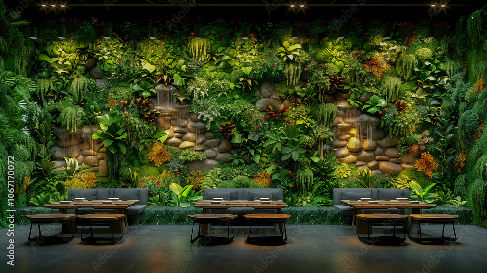 Fototapeta premium Modern Lounge with Lush Indoor Vertical Garden Wall