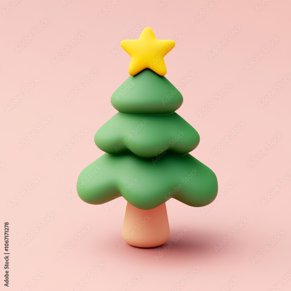 3D Isometric Icon of a Christmas Tree with Cartoon Clay Material 3D Isometric Icon of a Christmas Tree with Cartoon Clay Material