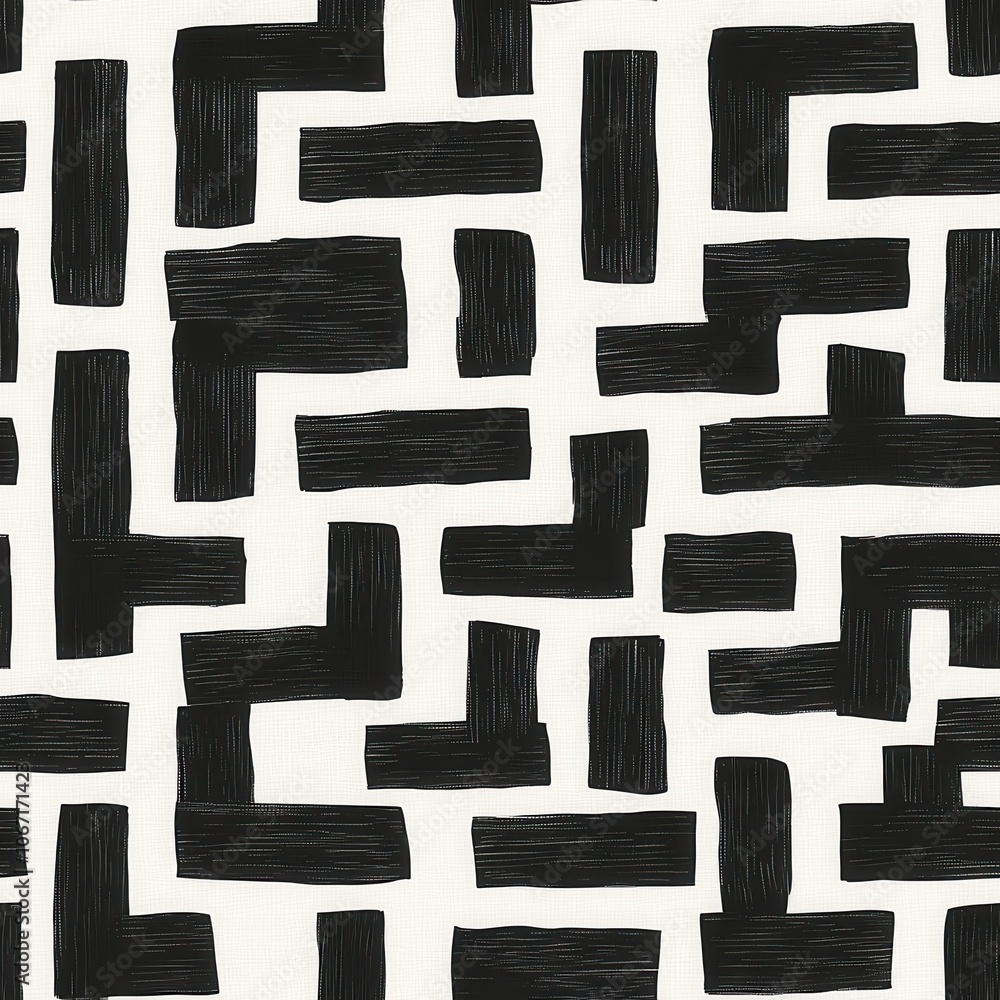 A repeating black and white pattern featuring abstract geometric shapes, consisting of rectangles and lines, with a modern, artistic feel. A repeating black and white pattern featuring abstract geometric shapes, consisting of rectangles and lines, with a modern, artistic feel.
